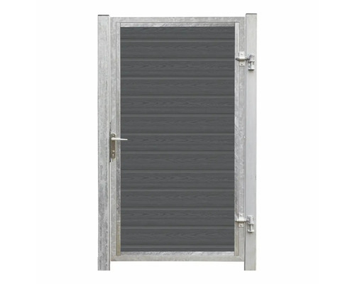 Trädgårdsgrind med grå trälook fyllning och metallram