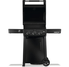 Fristående grill med öppet lock och reglage