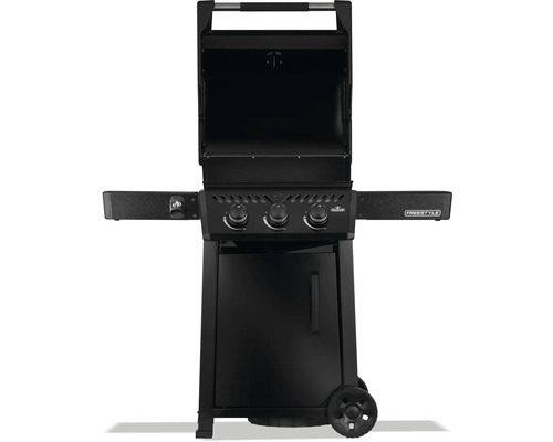 Fristående grill med öppet lock och reglage