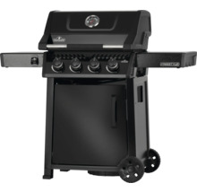 Svart Napoleon Freestyle gasolgrill med fyra brännare och sidobord.