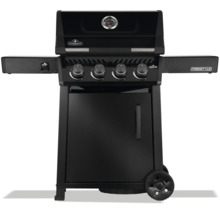 Svart gasolgrill med fyra brännare och termometer