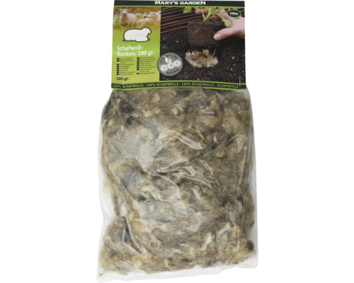 Fårullsflingor i en 100 grams förpackning för trädgården
