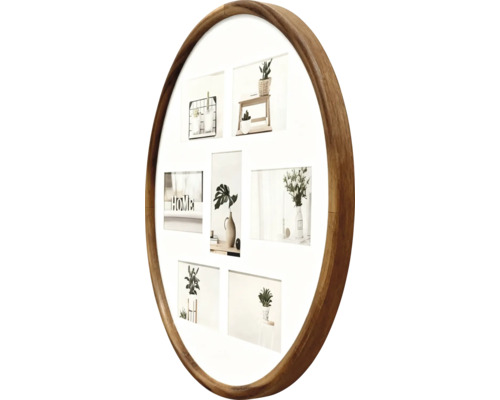 Rund fotoram i trä för sju foton