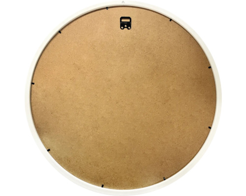 Baksida av en rund fotoram med upphängningssystem