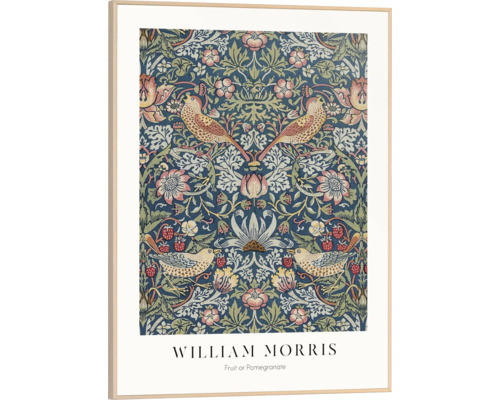 William Morris konsttryck med fågel- och blommotiv i ram