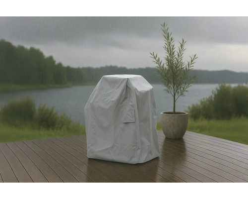 Grill med väderskydd på en terrass i regnet