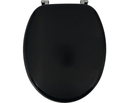 Svart toalettsits med kromade gångjärn