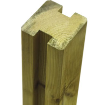 Trästolpe med spår för stängselelement