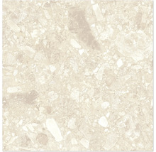 Närbild av en golvplatta med terrazzo-utseende