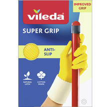 Vileda Super Grip hushållshandskar med förbättrat grepp, halkskydd, naturlatex och bomullsfoder