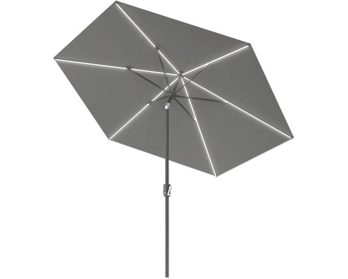 Grått trädgårdsparasoll med belysning