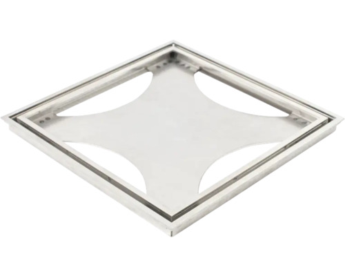 Golvbrunnssil TEBO Tile In Frame 200 borstad rostfritt stål Fyrkantig inspektionsbrunn av metall
