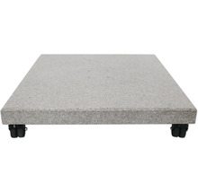 Grått parasollstativ av granit med hjul