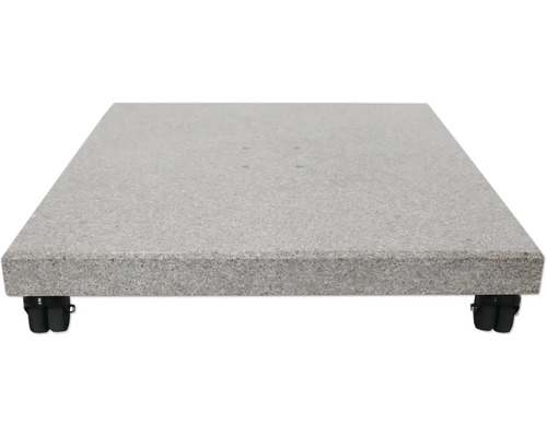 Grått parasollstativ av granit med hjul