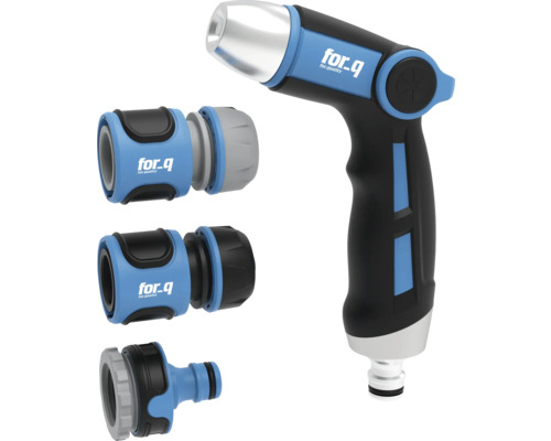 Strålmunstyckeset FOR_Q komfort 1/2-3/4" Trädgårdsslangsprutpistol med slangkopplingar