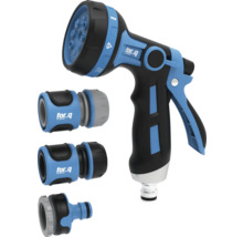 Trädgårdsspruta med olika stråltyper och anslutningsstycken