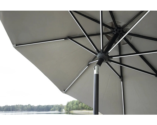 Underifrånvy av ett parasoll med LED-belysning