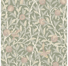 Tapet med fågel-, bladmönster och fruktmönster