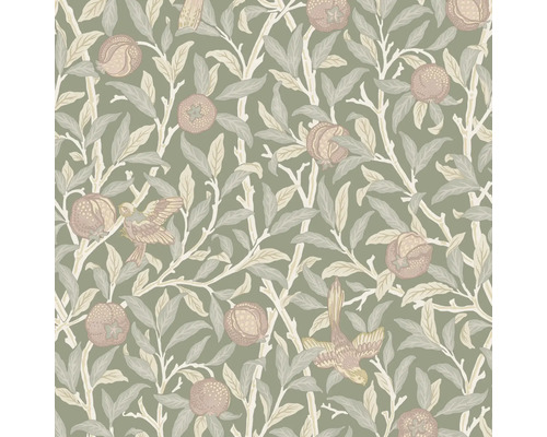 Tapet med fågel-, bladmönster och fruktmönster