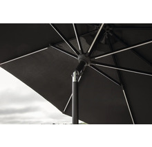 Underifrån en öppen parasoll med ribbor