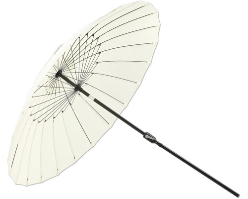 Vitt parasoll med svart handtag