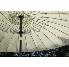 Vy från undersidan av ett parasoll med metallram