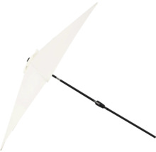 Öppet, rektangulärt parasoll med svart stång