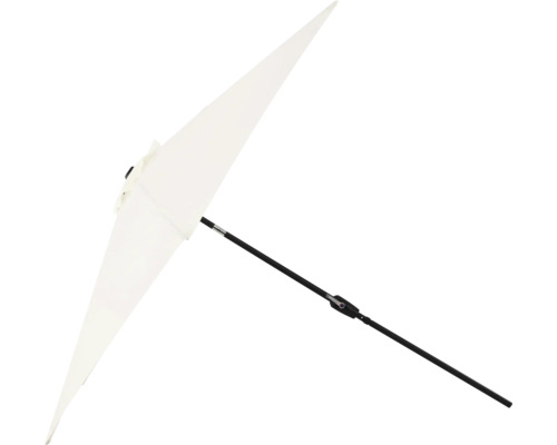 Öppet, rektangulärt parasoll med svart stång