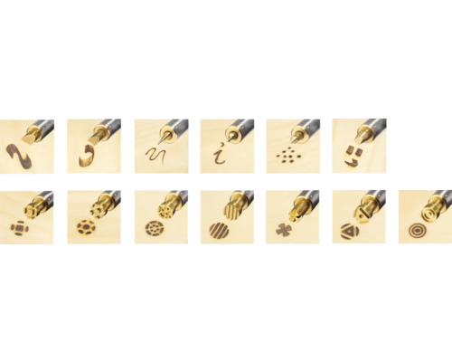 Diverse brännstämplar för en lödkolv i drift