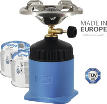 CFH gasbrännare med gaspatroner och TÜV Süd-sigill