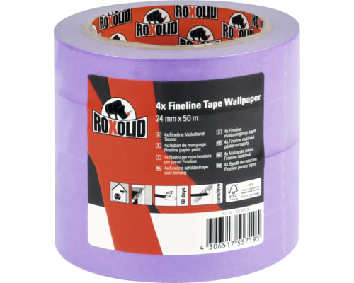 Maskeringstejp ROXOLID specialpapper tapet lila 24mm 50m 4-pack Roxolid Fineline maskeringstejp för tapeter, 24 millimeter gånger 50 meter