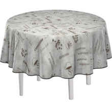 Runt bord med duk med kaffemotiv