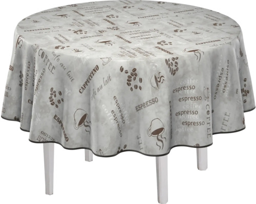 Runt bord med duk med kaffemotiv