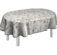 Ovalbord med bordsduk med kaffemotiv