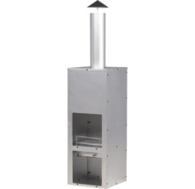 Rökugn i metall med förvaringsgaller och rökkanal