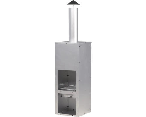 Rökugn i metall med förvaringsgaller och rökkanal