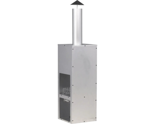 Grillkamin i rostfritt stål med hyllor och rökkanal