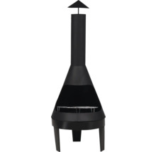 Svart utomhuskamin med grillgaller