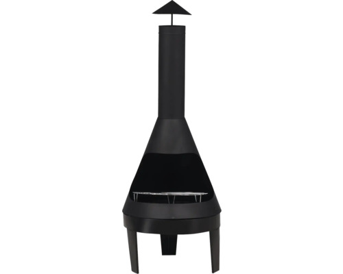 Svart utomhuskamin med grillgaller