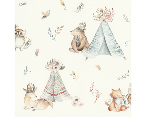 Tapet med björnar, rävar, ugglor, rådjur och tipis