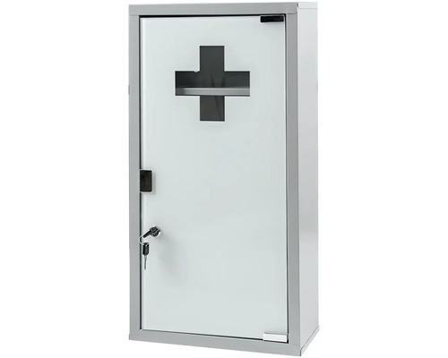 Första hjälpen-skåp i metall med nyckel