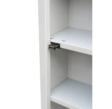 Detaljvy av metallskåp med hyllor och lås