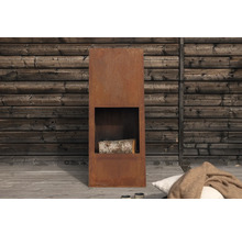 Fristående, rektangulär terrassvärmare i stål med vedträ