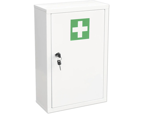Medicinskåp DUSCHY med låsbar dörr vit metall 30x46cm Första hjälpen-skåp med lås och nyckel