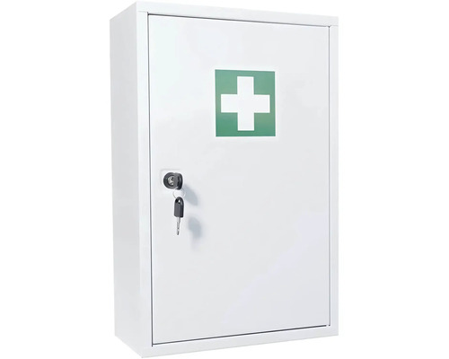 Första hjälpen-skåp med nyckel och grön korssymbol