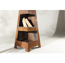 Rostfärgad uteplatsvärmare med träfack och grillgaller