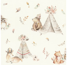 Tapet med djurmotiv, inklusive björnar, rävar, hjortar, ugglor och tipis