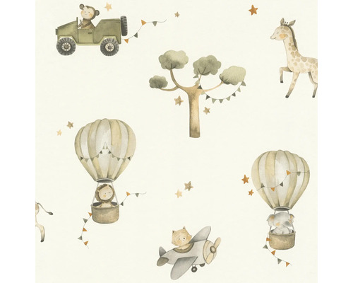 Tapet med djurmotiv, luftballonger och fordon för barnrum