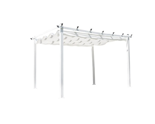 Fristående vit pergola med tygtak