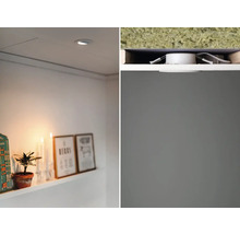 Bilden visar två utsnitt av rum med infällda takstrålkastare.